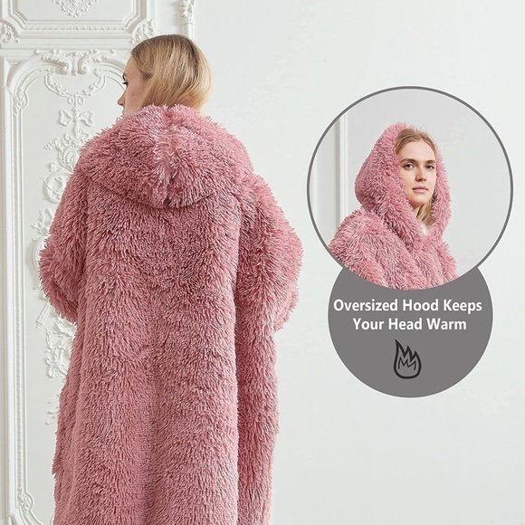 Fuzzy Fluffy Wearable Blanket Hoodie,Shaggy Faux Fur Hoodie Blanket swear - Picture 2 of 7